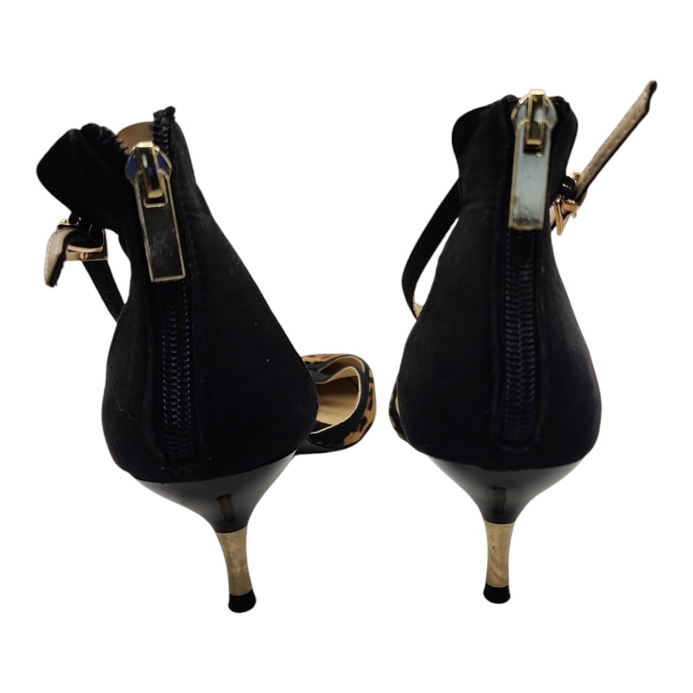 Animal Print Pointed Toe Heels Buckle Elegant Black 9 - Picture 9 of 10